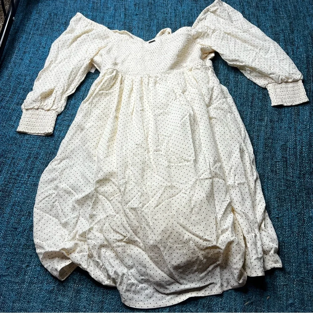 O'Neill Tie Front Puff Sleeve Polka Dot Mini Dress in Cream Brown Size Small NWT